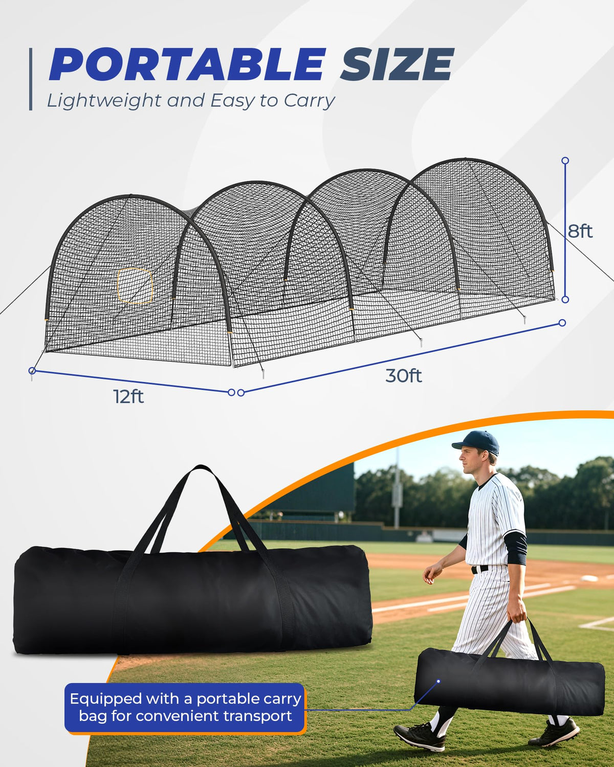 Sturdum Baseball Batting Cage, 30x12x8ft Baseball & Softball Hitting cage for Backyard Park, Portable Batting Cage System with Carrying Bag