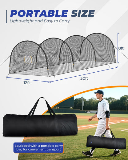 Sturdum Baseball Batting Cage, 30x12x8ft Baseball & Softball Hitting cage for Backyard Park, Portable Batting Cage System with Carrying Bag
