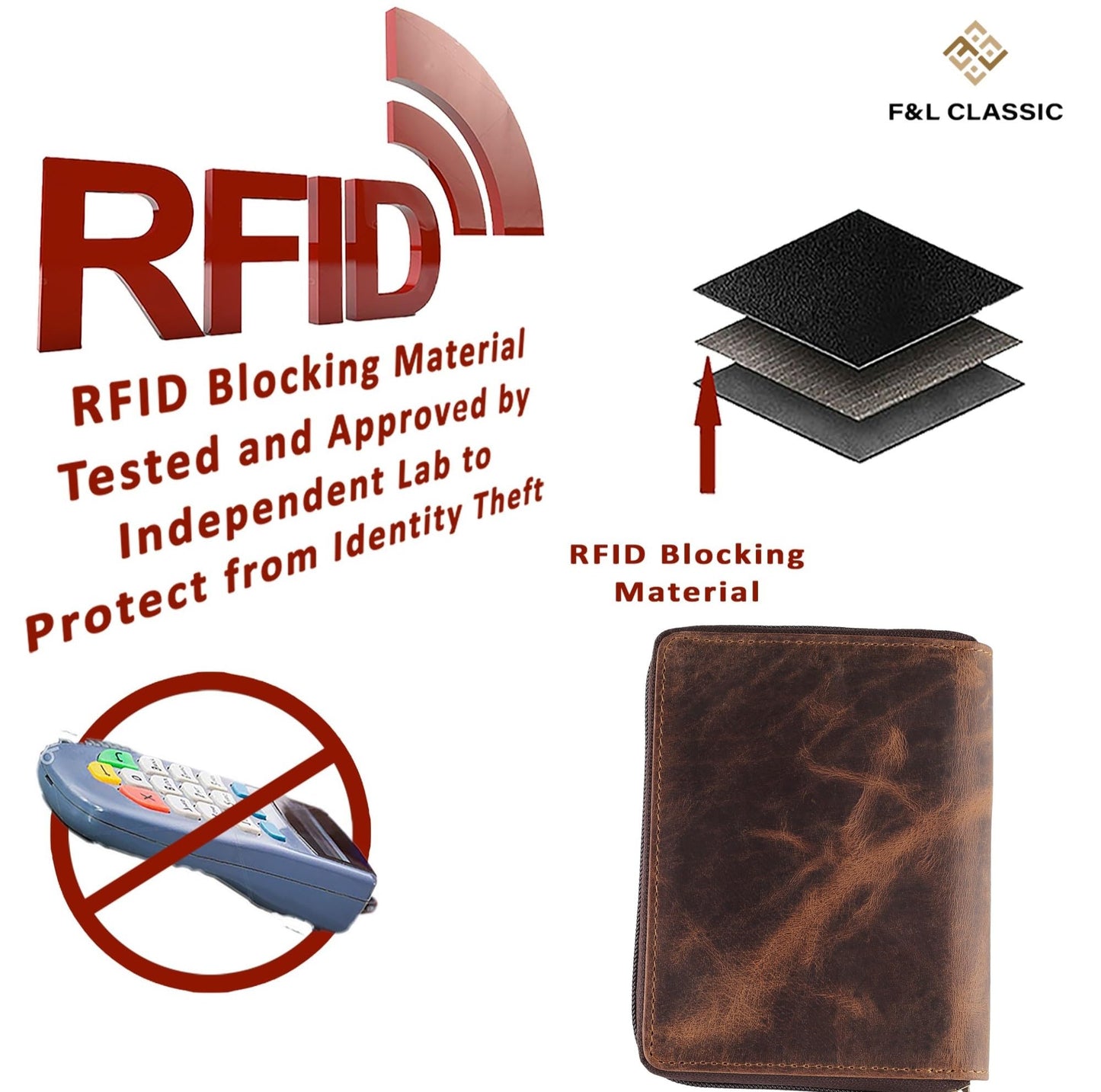 Passport Wallet - Travel Document Holder w/RFID Blocking – Full Grain Leather – Bifold compact zip around Wallet with Credit Card Slots for Women and Men,distressed brown,500-30