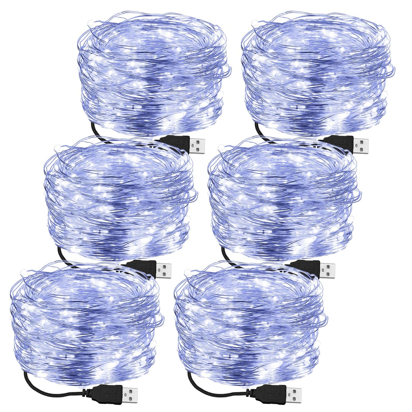 Macarrie 6 Pcs Fairy Lights USB Powered 16 ft 50 LED String Lights for Indoor Outdoor Bedroom DIY Party Wedding Home Festival Tree Garden Xmas Decoration (White)