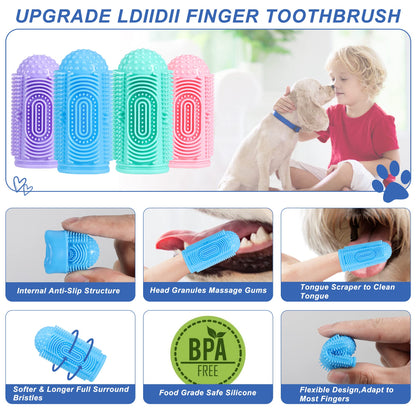 LDIIDII Dog Toothbrush Dog Tooth Brushing Kit Dog Finger Toothbrush for Dog Teeth Cleaning&Dog Dental Care,Cat Toothbrush Dog Tooth Brush Puppy Toothbrush (Blue Green Pink Purple(4-Pack))