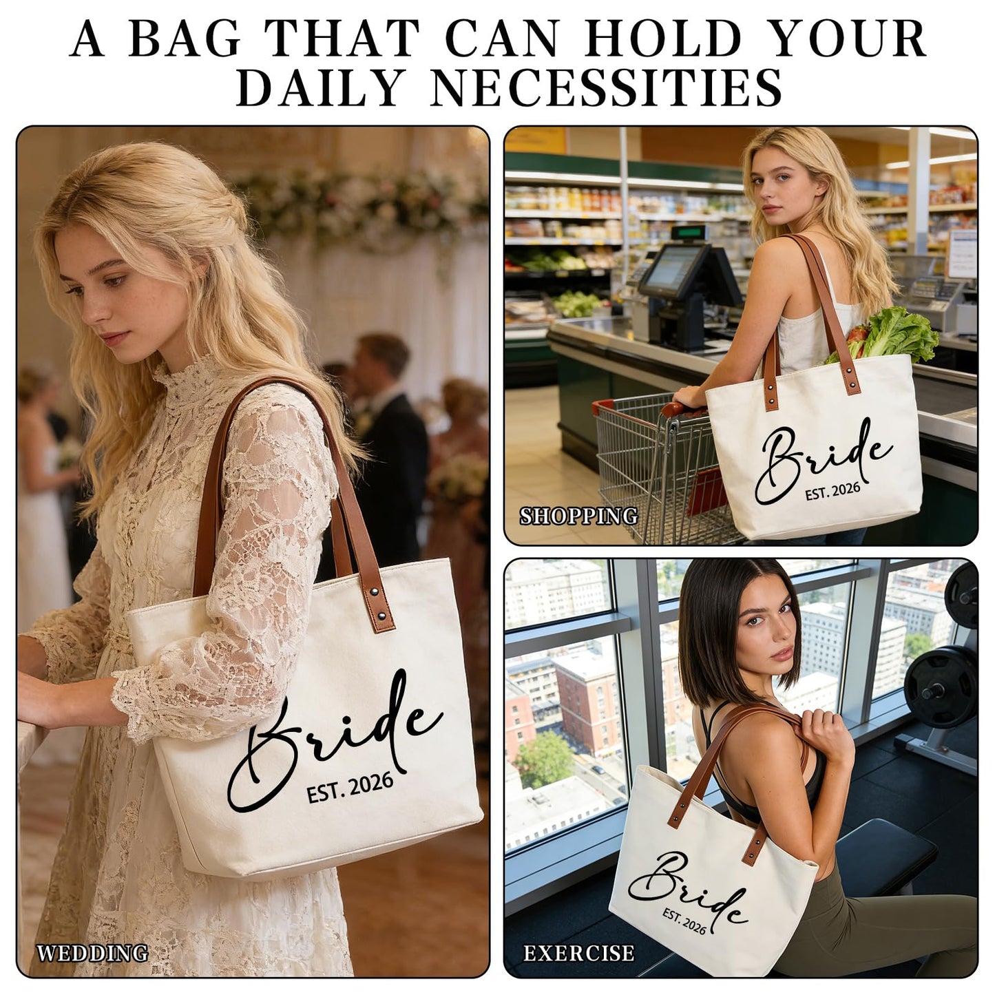 Tmsek Bride Canvas Tote Est 2026 Bridal Shower Wedding Bachelorette Party Gifts for Bride to Be, Bridal Gift Bag