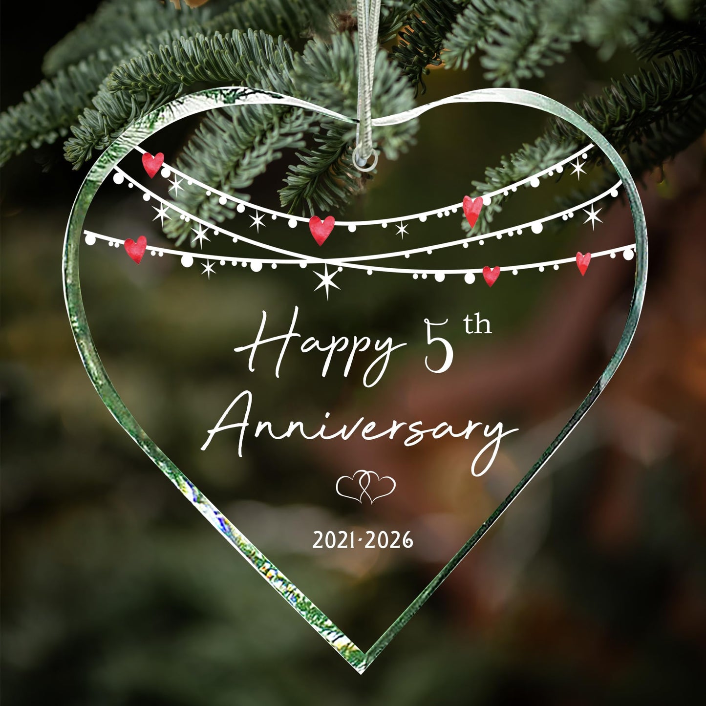 ZUNON 5th Anniversary Ornaments Gifts for Couple 2026 Wedding Gifts for Wife or Husband Decoration 3" Ornament (5th