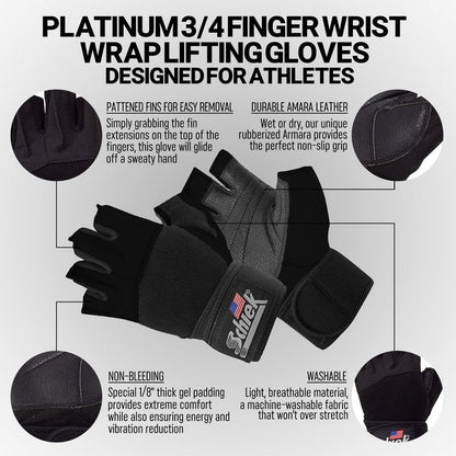 Schiek Sports 540 Platinum Lifting Gloves - Weightlifting Gloves with Wrist Wrap Support for Gym Workouts
