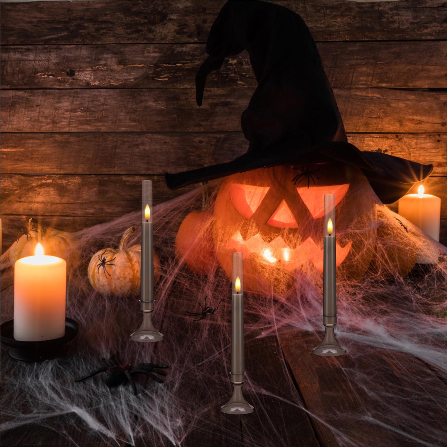 SEHNSY Flameless Taper Candles with Remote and Timer, Battery Operated Window Candles, 6 Pack LED Acrylic Candlesticks with Holders for Home Decor, Christmas Window Decor