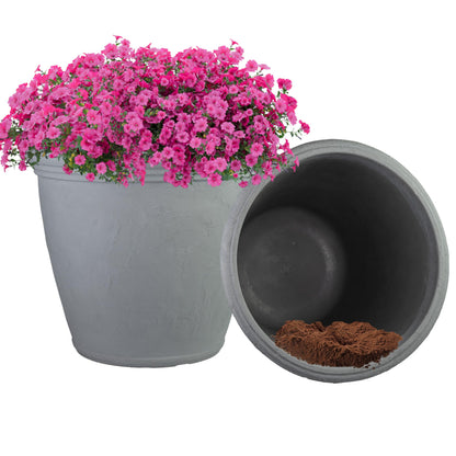 Sunnydaze 24-Inch Anjelica Large Plastic Pot for Plants - Outdoor Double-Walled Large Plastic Planter with Drillable Drainage Holes - Light Gray - 2pk