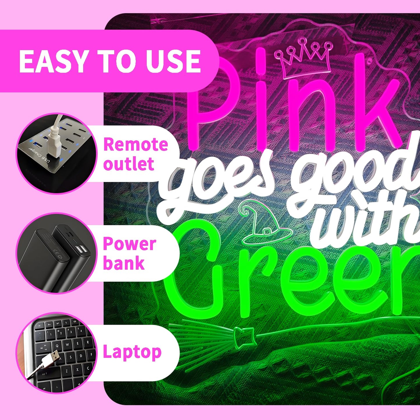 Pink and Green Neon Signs Witch Neon Sign Pink Goes Good with Green Neon Sign for Wall Decor Christmas Gifts for Fans Party Wall Decor