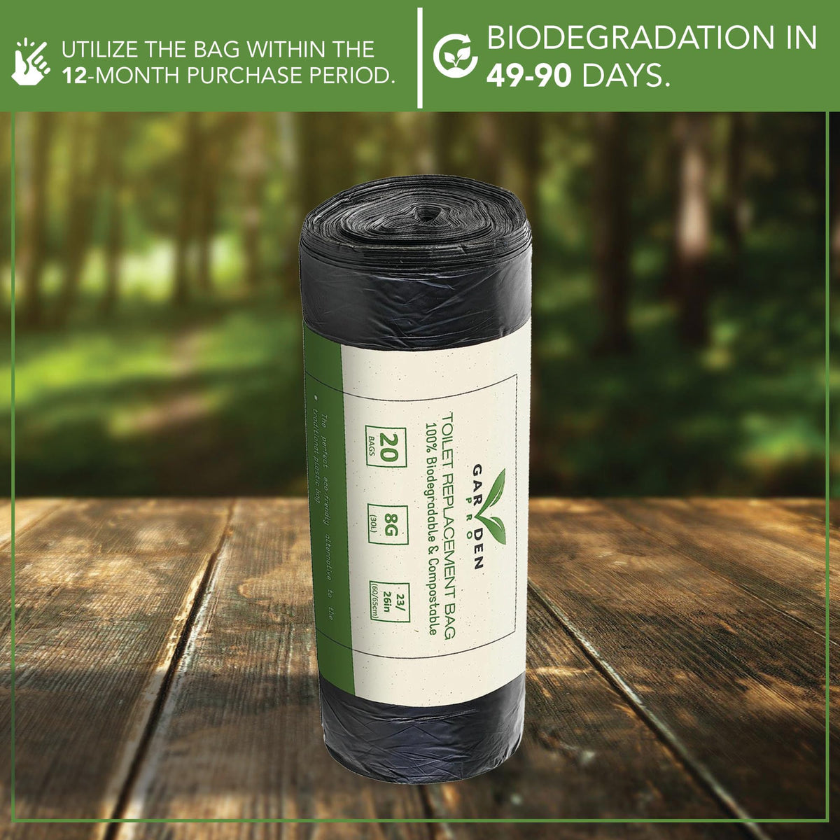 Portable Toilet Replacement Bags | 20 Liners, 8 Gallon 100% Compostable for Camping | OK Compost Home Certified, Plastic Free