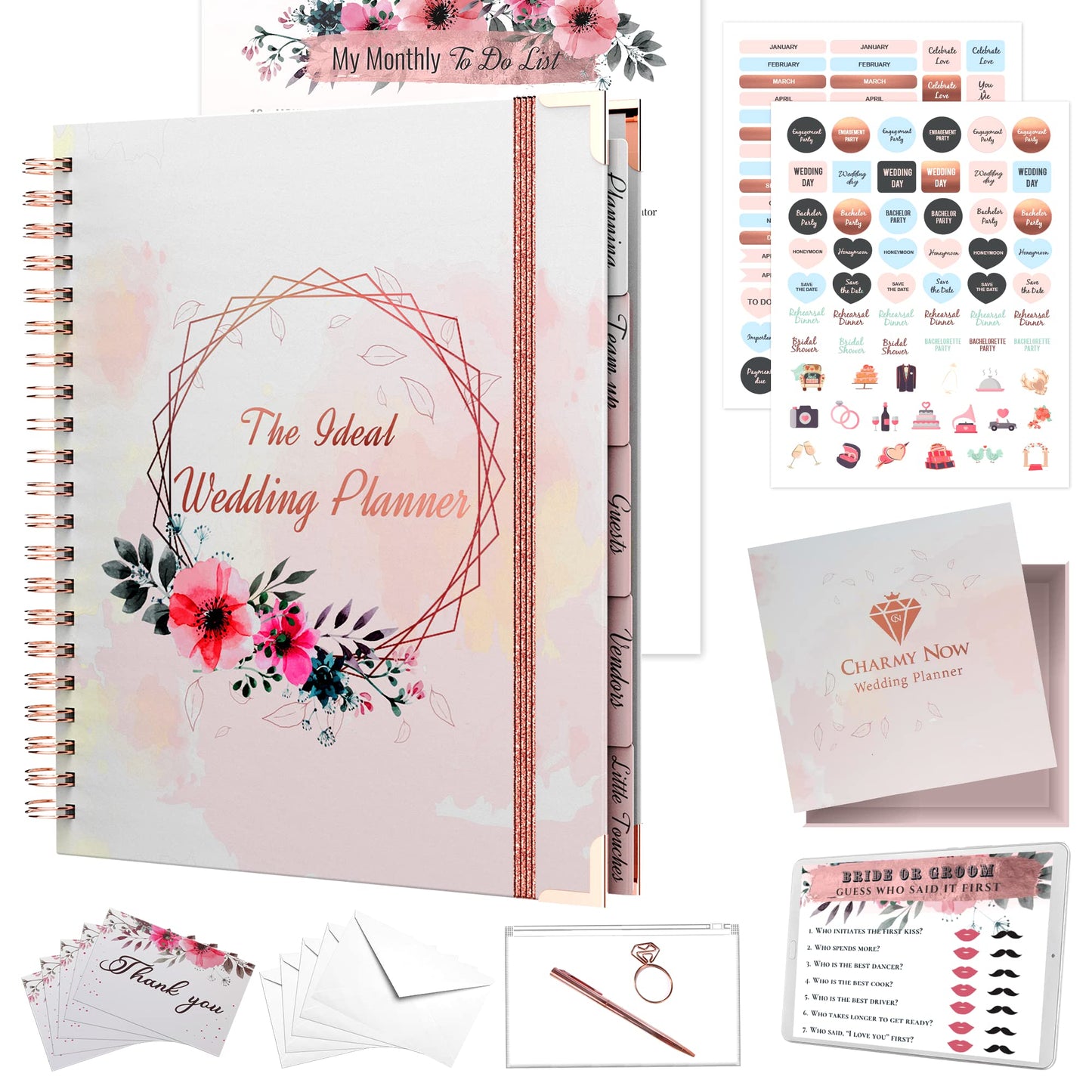 Wedding Planner Book Rose Gold - Ideal Bridal Planning Journal Set with Checklists, Undated Calendar, Accessories, Luxury Box & Online Tools - Perfect Future Mrs Gifts