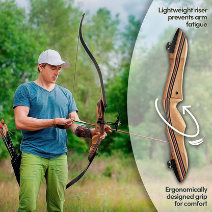 KESHES Takedown Recurve Bow and Arrow Set for Adults & Teens 62" - 15-60lb Draw Weight, Right & Left Handed Bows - Archery Set with Bowstring, Arrow Rest, Stringer Tool, and Bow Sight - 15 Left Hand