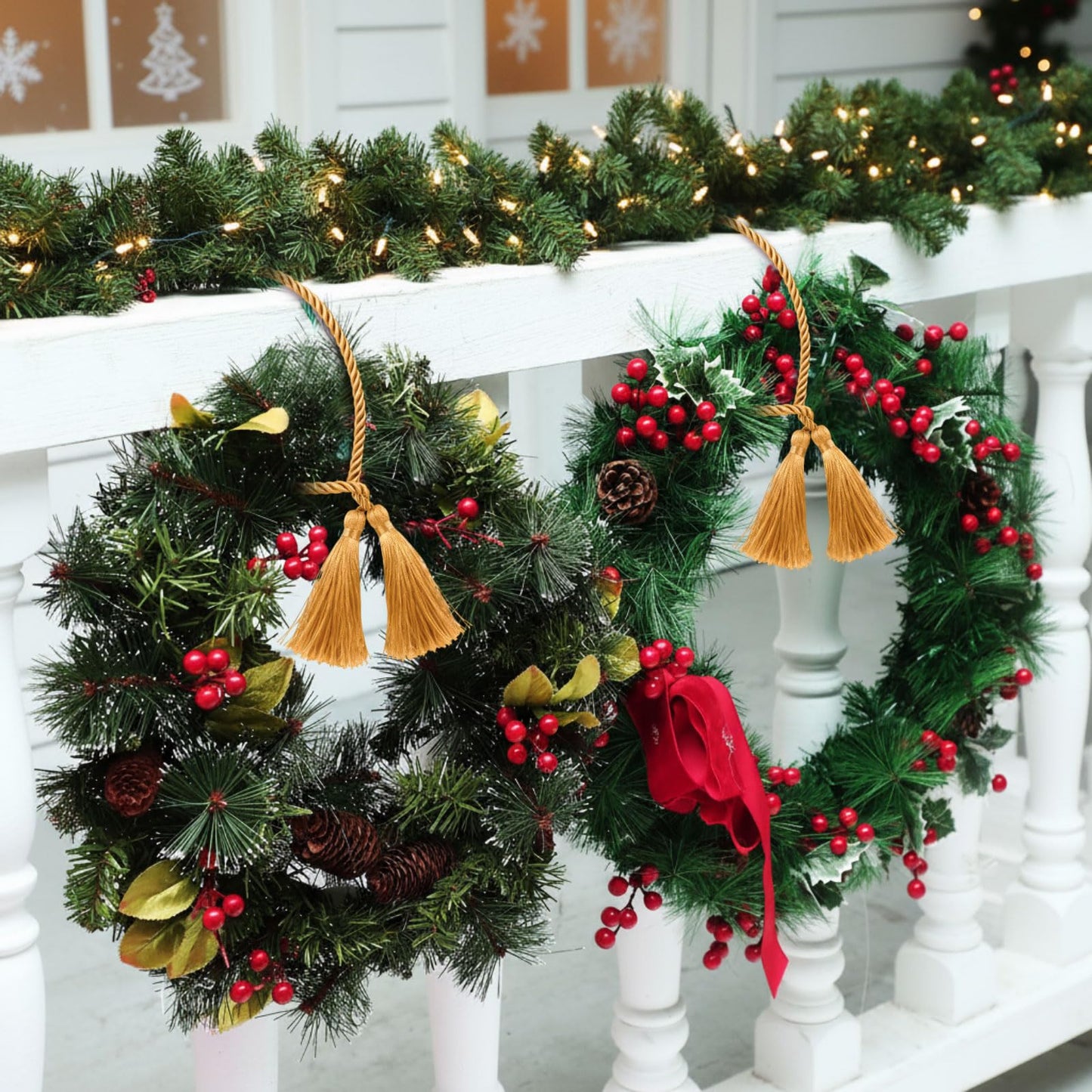 Zhengmy 15 Pcs 24 Inch Christmas Garland Ties with Tassels Decorative Twist Tie for Banister Reusable Flexible Twist Tie for Garland Fireplace Staircase Banister Home Xmas Holiday Decorations (Gold)