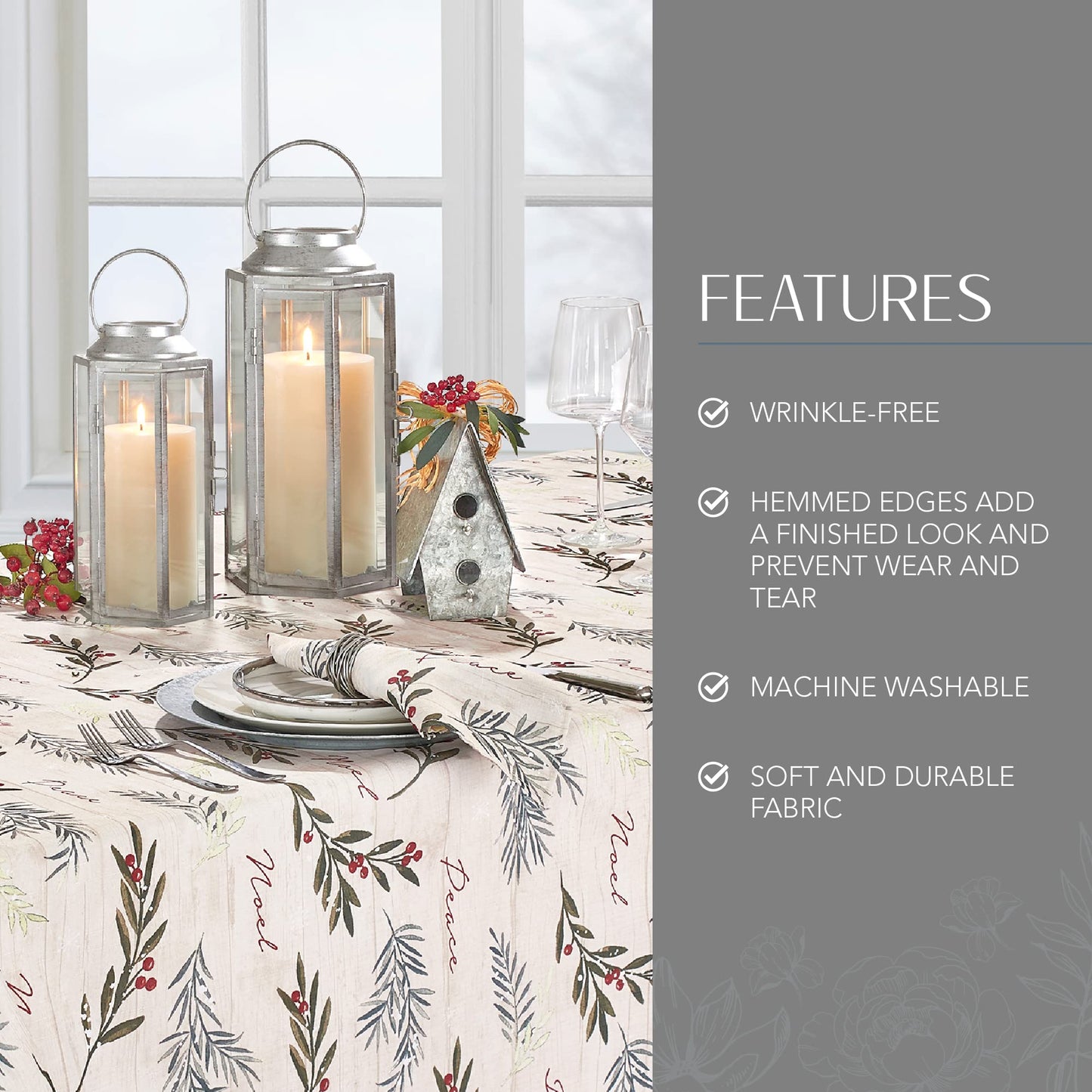 Elrene Home Fashions Holiday Tree Trimmings Wrinkle Resistant Fabric Tablecloth, Christmas, 60"X84", Oblong