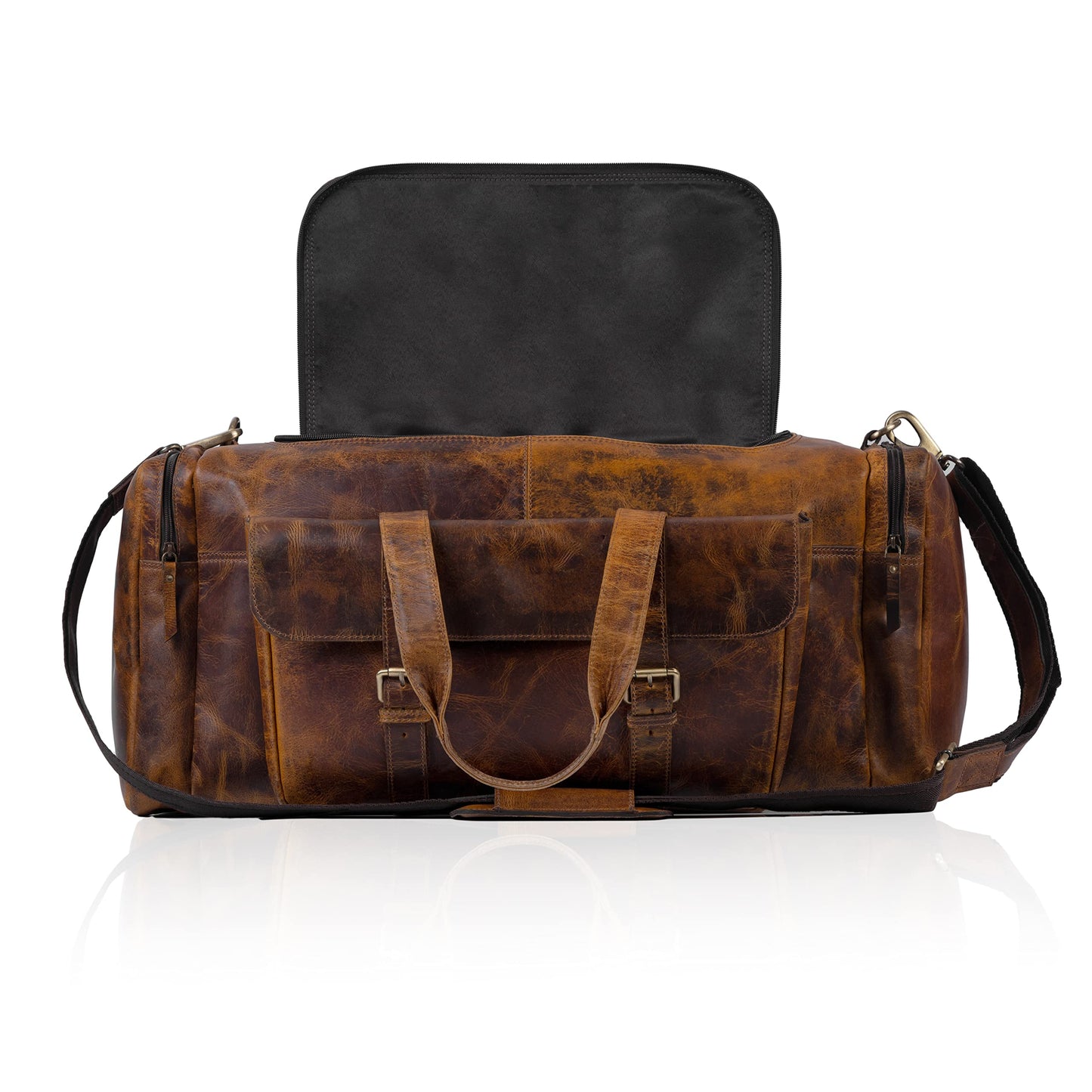 Leather duffel bag 24 Inch U Zip holdall Travel sports Duffle Weekend gym Sports
