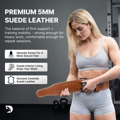 DMoose Deadlift Belt Genuine Leather for Men and Women, 4 Inch Wide, Adjustable Buckle, 5MM Thick for Weightlifting, Workout, Gym, Squat, Deadlift, Great Lower Back Support (Brown L)