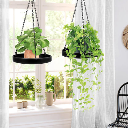PIKAMAO Plant Hanger Indoor Outdoor, Hanging Planter Baskets for Plants, Metal Window Plant Hanger, Black Hanging Plant Shelf, 2 Pack