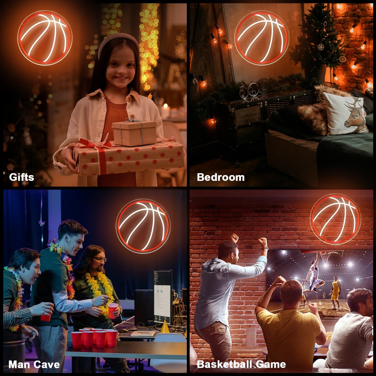 Basketball Neon Sign, 12.6"×12.6" Basketball Led Neon Light for Wall Decor, Powered by USB with Dimmable Switch, Wall Decor Aesthetic for Room Bedroom, Sports Decor