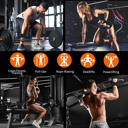 Weight Lifting Wrist Strap, Double-Layer Leather Wrist Straps for Gym Strength Training Weightlifting,Deadlift and Powerlifting, Enhance Grip Strength Neoprene Padding Gym Workout Lifting Straps Pair Black