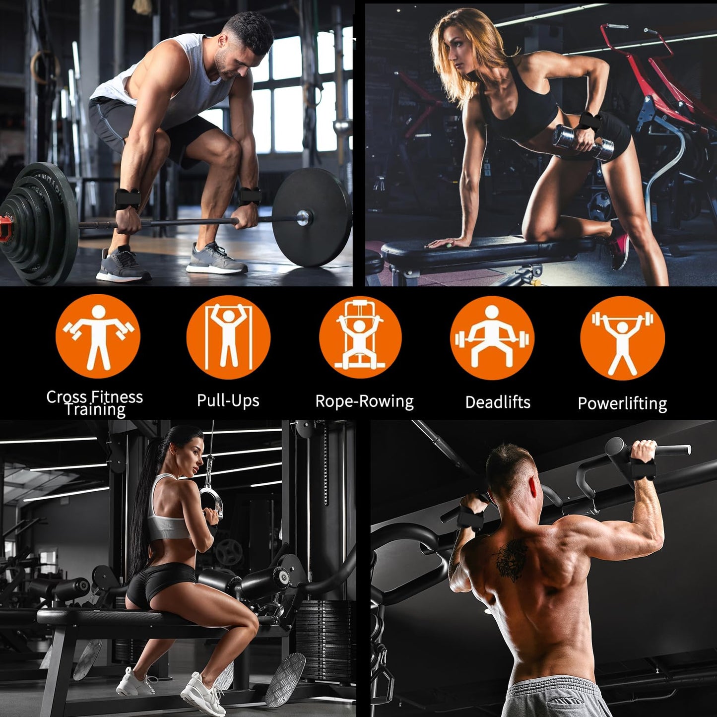 Weight Lifting Wrist Strap, Double-Layer Leather Wrist Straps for Gym Strength Training Weightlifting,Deadlift and Powerlifting, Enhance Grip Strength Neoprene Padding Gym Workout Lifting Straps for Men & Women (Pair) Grey