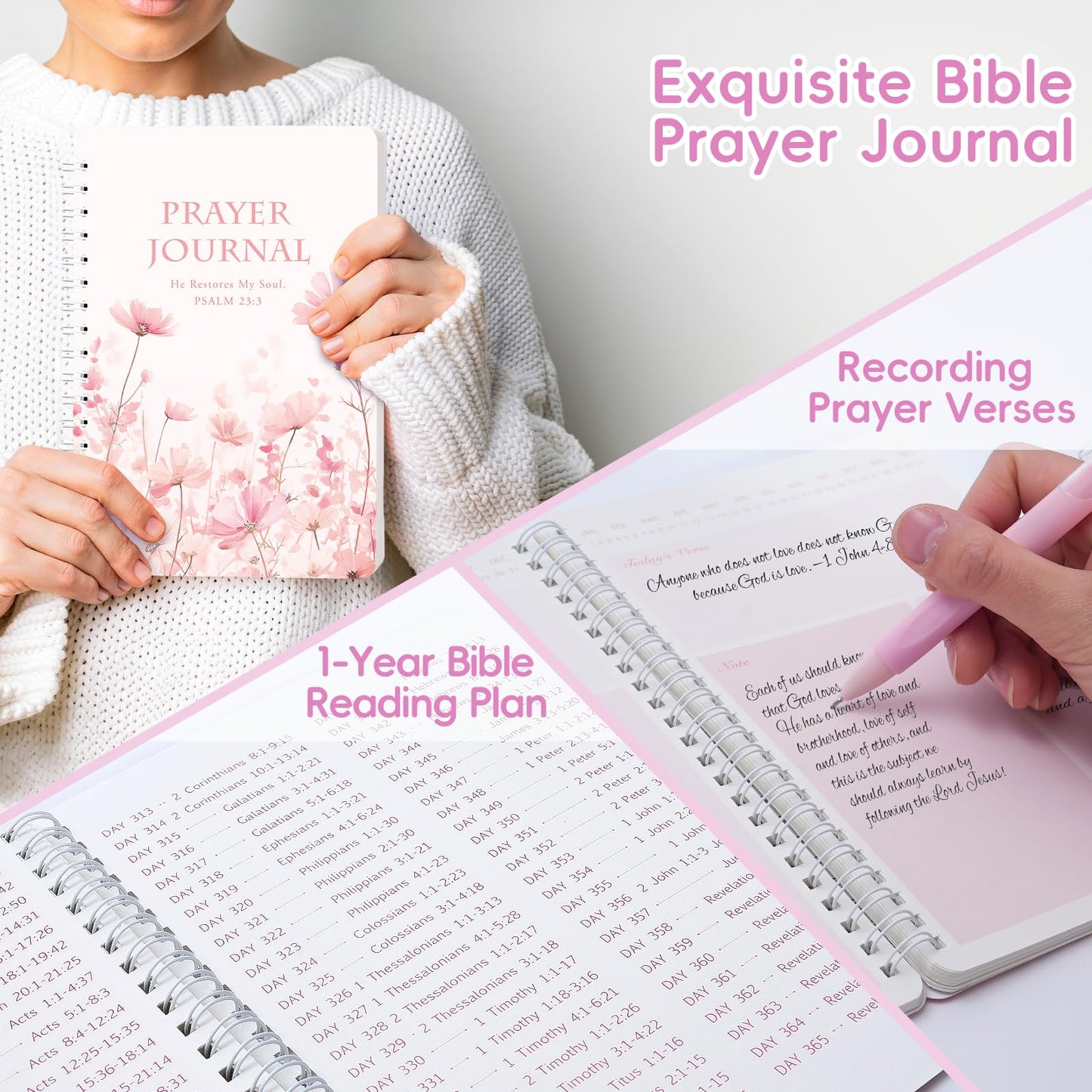 XKDOUS Bible Study Supplies Journaling Kit for Women, Bible Study Kit Journaling Supplies Includes Prayer Journal, Highlighters, Emergency Card, Pencil Case and More, Christian Gifts for Women, Pink