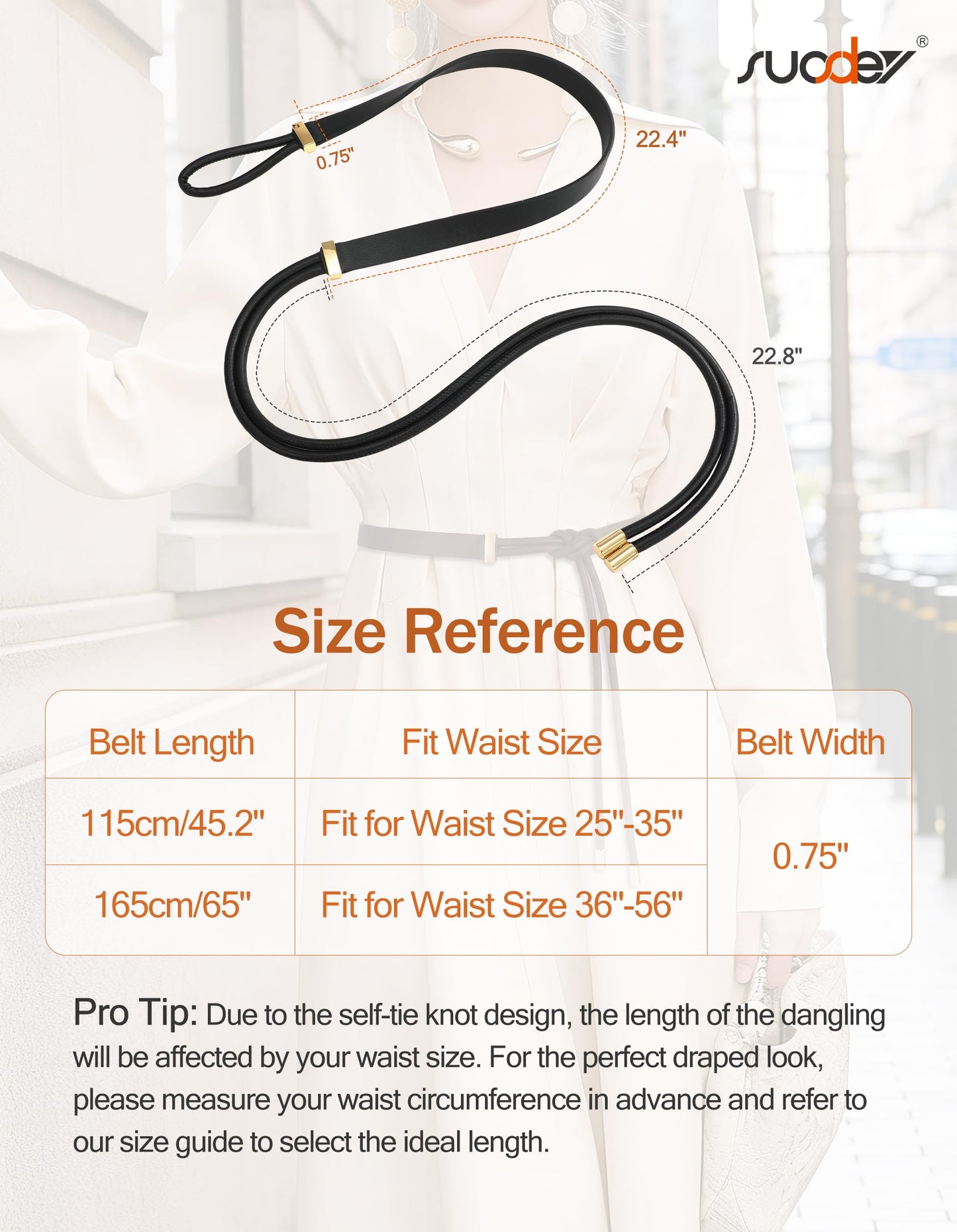 SUOSDEY Women Leather Knotted Thin Waist Belt for Dresses Jeans Pants Ladies Waist Rope Belts,Width 0.75"