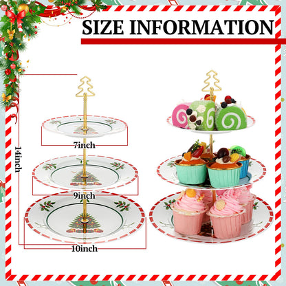 Lallisa 3 Tier Christmas Cake Stand 10", 9" and 7" Ceramic Xmas Tree Tiered Cupcake Display Holder Tower for Serving Food Cake Desserts Treats Holiday Party Decoration
