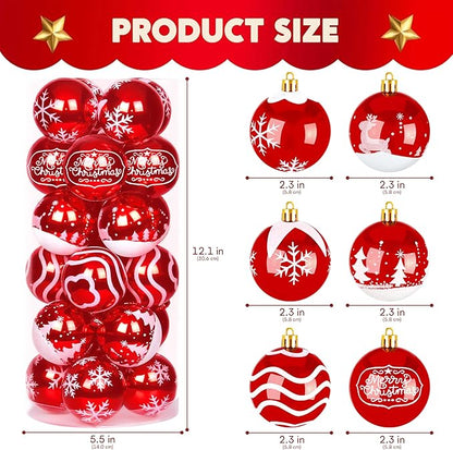 Joiedomi 24 Pcs 2.3” Red & White Christmas Ball Ornaments, Shatterproof Plastic Christmas Tree Ornaments, Hanging Decor for Wreath Garland Party Weddings Holidays