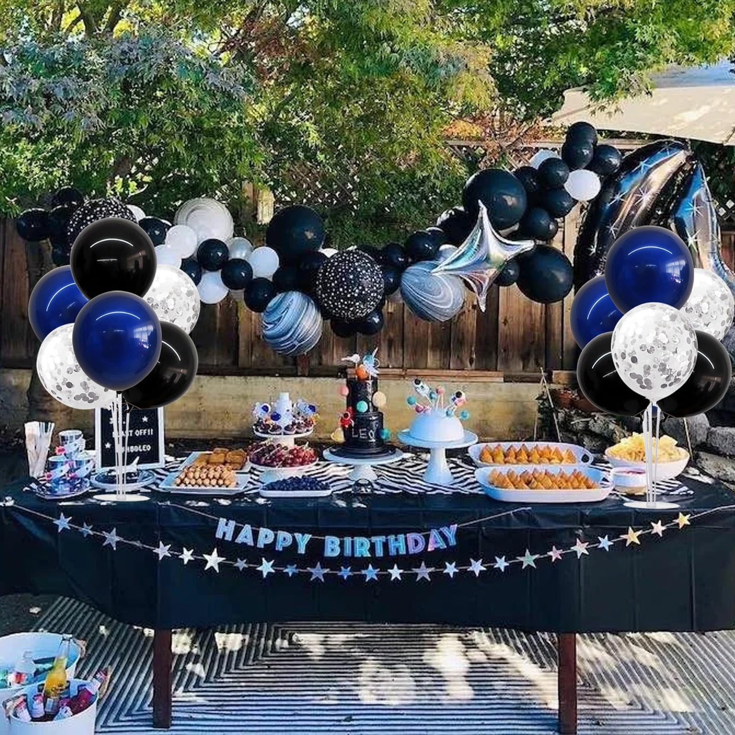 TONIFUL 4 Set Black Blue Silver Confetti Balloon Centerpieces for Table,Balloon Stand Kit for Graduation Decorations 2026 Blue Party Decorations,Retirement,Anniversary,Birthday Decoration for men