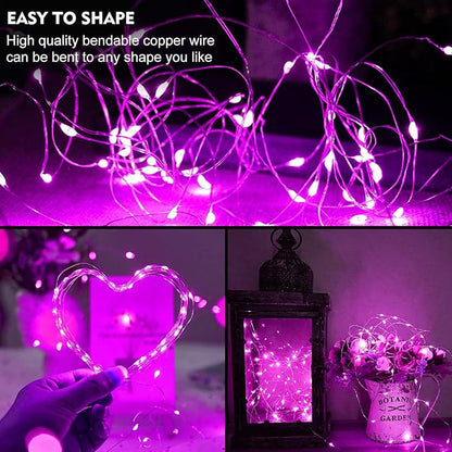 pozzolanas 12 Pack Pink Fairy Lights Battery Operated 3 Modes 7FT 20 LED Waterproof String Lights Twinkle Silver Wire for Mason Jars Wedding Christmas Halloween Part Decor (12, Pink)