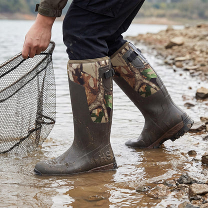 HISEA Men's Tall Boot with Arctic Ice Grip, Waterproof Rubber Rain Boots, Insulated Neoprene Warm Mud Boots for Outdoor Work Hunting