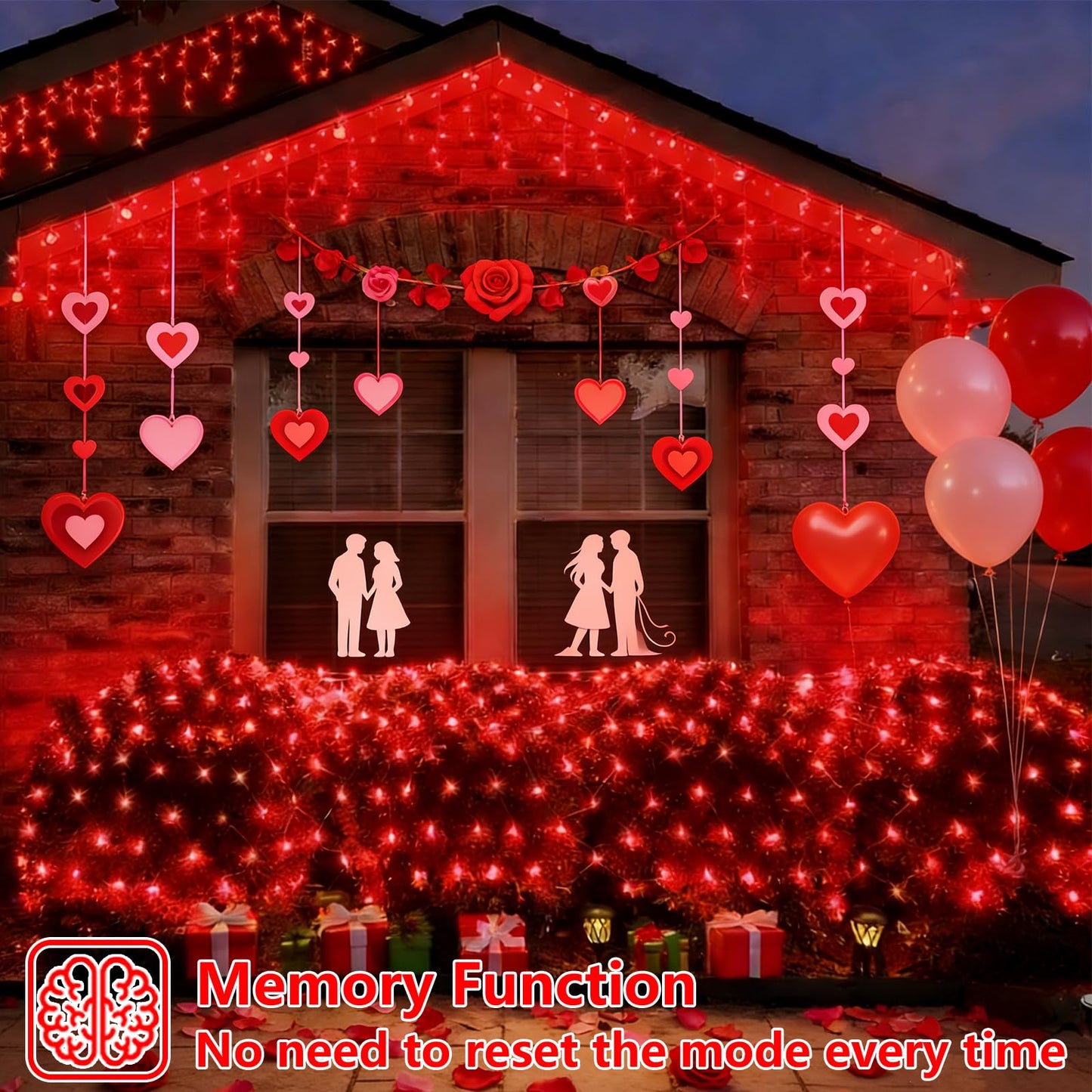 YEGUO 33ft 400 LED Red Icicle Lights for Valentine’s Day, Icicle Christmas Lights with 8 Modes, Connectable Icicle String Lights with Memory Timer