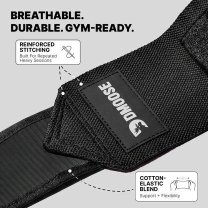 DMoose Fitness Elbow Wraps for Weightlifting (Pair) - 40'' Adjustable Elbow Strap for Gym Workout & Bench Press, Compression Elbow Wraps for Tendonitis & Joint Support, Elbow Sleeve (Black)
