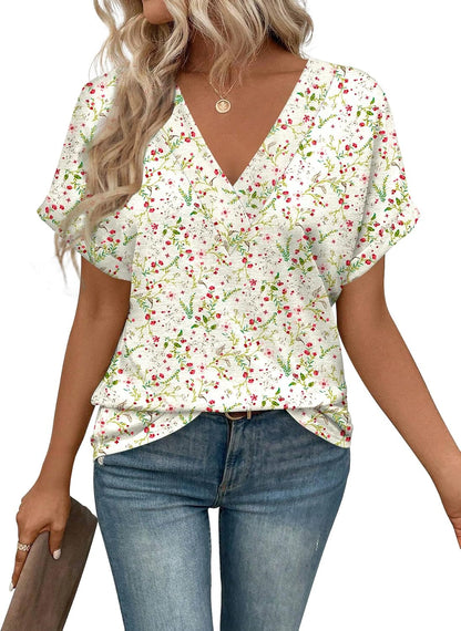 T Shirts Short Sleeve V Neck Tees Womens Tops Beach Vacation Fashion Clothes 2025 Casual Summer Spring Fall Outfits