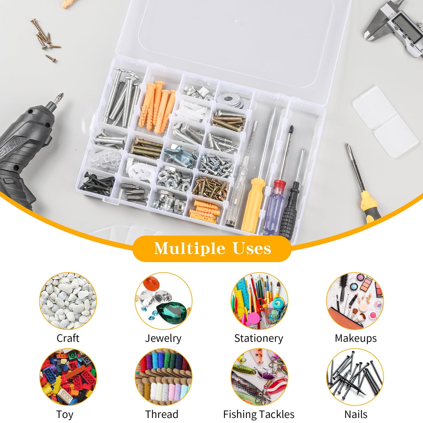 MERATIA 3 Pcs 36 Large Grids Clear Plastic Organizer Box with Adjustable Dividers Craft Organizers Box for Bead,Jewelry,DIY Crafts,Art,Small Items Storage (Clear-3pack-108 Grids)