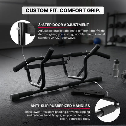 DMoose Fitness Pull Up Bar for Doorway with Pull Up Band - 250 lb Capacity, No Screws, Multi-Grip Chin Up Bar for Home Workouts, Upper Body & Strength Training - Includes Installation Guide