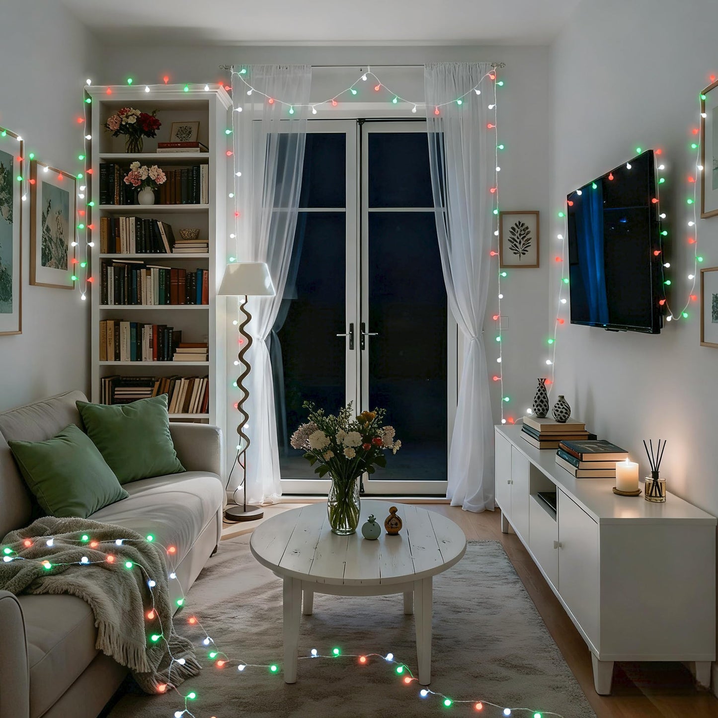 JMEXSUSS Globe String Lights, Red White and Green Christmas Lights，100 LED Plug