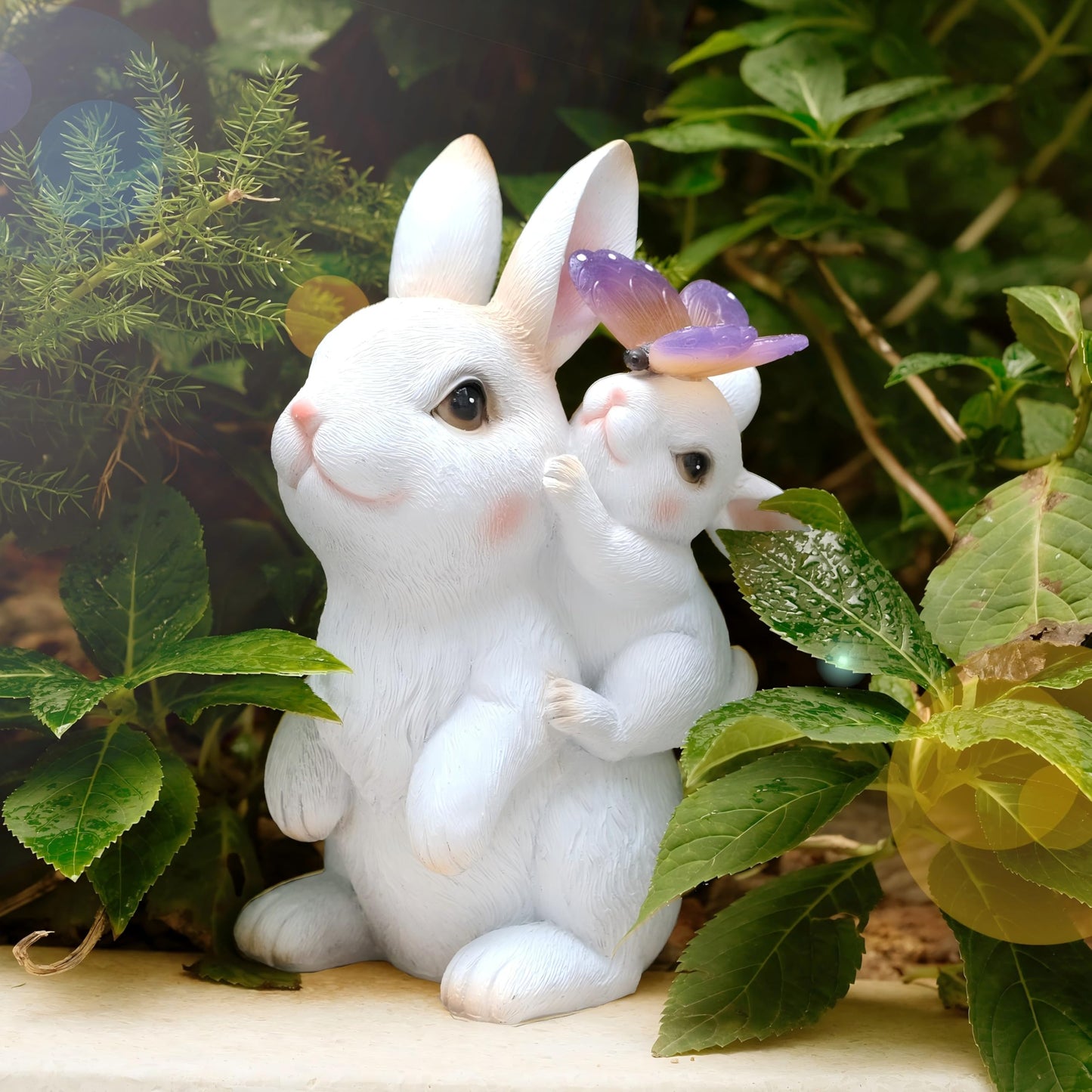 Mothers Day Gifts, Solar Garden Statues Rabbit with Solar Lights, Mother & Baby Bunny Figurine with Butterfly Lights for Yard Art Garden Patio Decor, Easter Birthday Gifts for Women Mom Grandma.