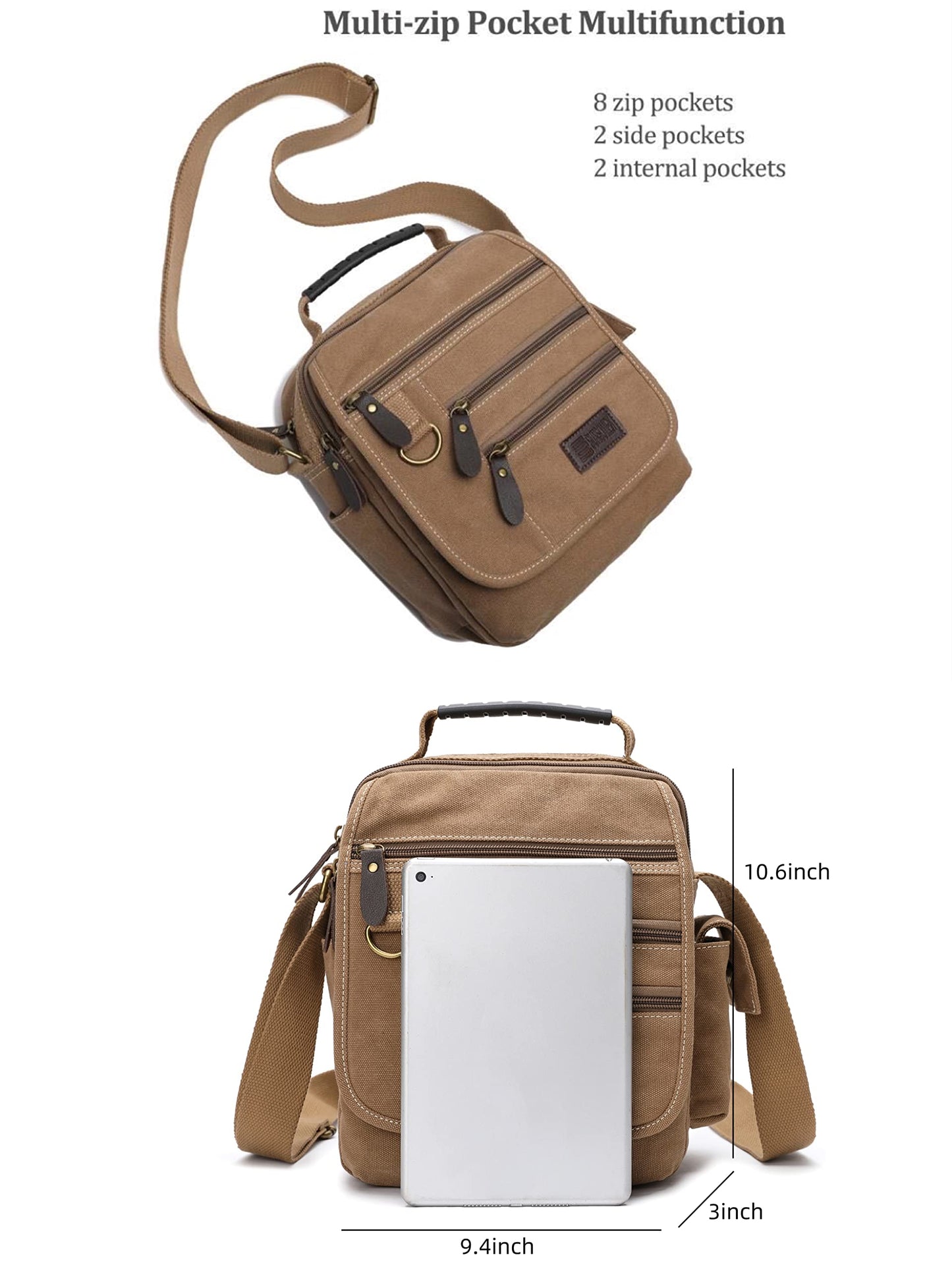 SUNSOMEN Mens bag Canvas Shoulder Bag Small Messenger Crossbody Work Bag Vintage Multi-function(Army green)