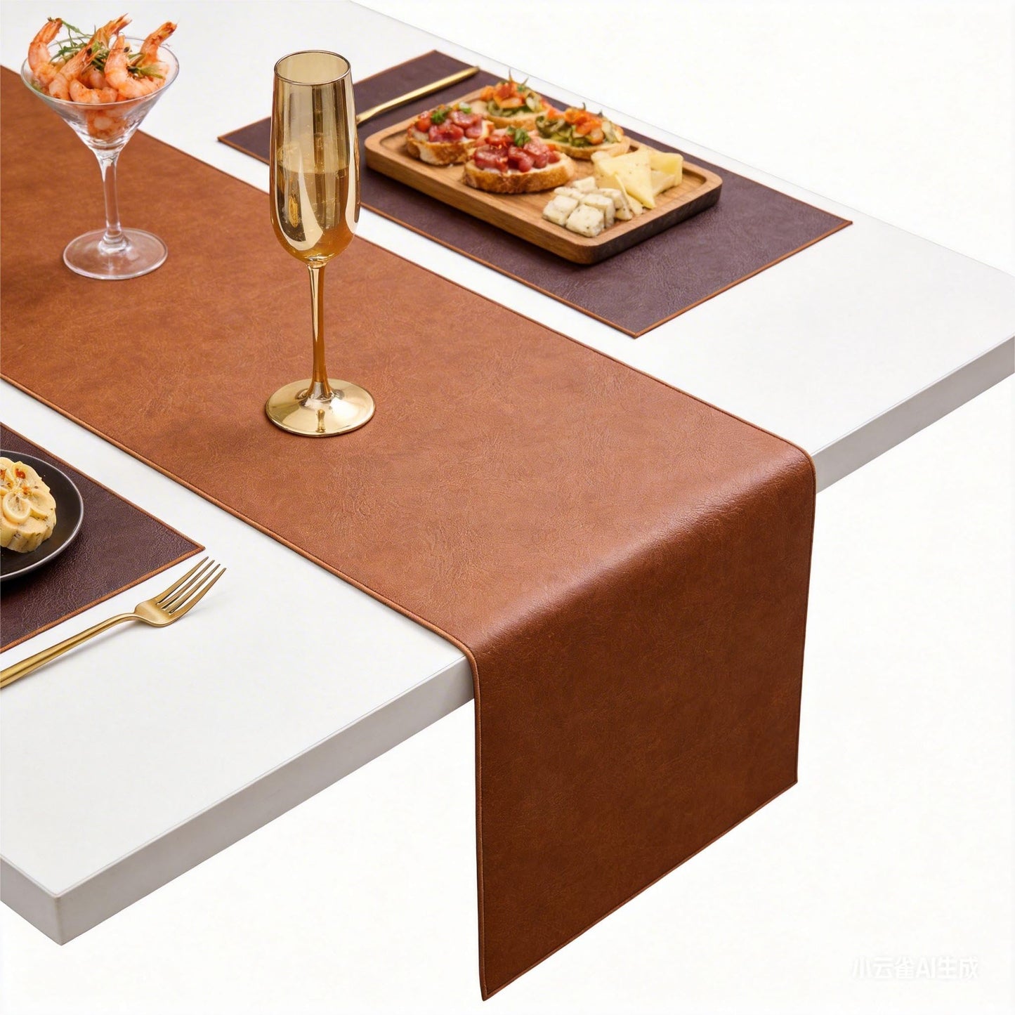 Double-Sided Faux Leather Table Runner, Brown & Coffee Reversible, Waterproof Heat Resistant Non-Slip Wipeable Oil-Proof Tablecloth, for Dining/Coffee/TV Stand/Dresser 13x72 inch