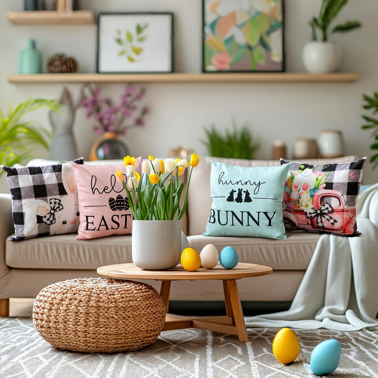 GlikCeil Set of 16 Easter Pillow Covers 18 x 18 Inch Buffalo Plaid Throw Pillow Covers Valentine's Day St. Patrick's Day Easter Spring Pillowcases Decorative for Farmhouse Home Couch Sofa Decor