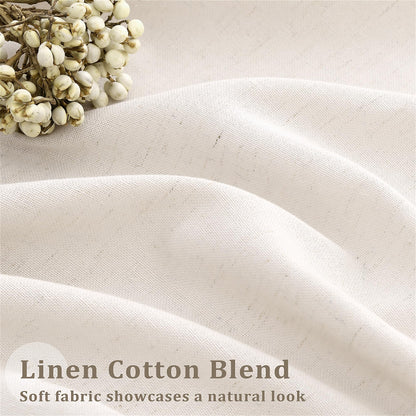 Pinch Pleated Linen Curtains 102 Inch long Memory Shape Training Pleat Drape with Hooks Rings Back Tab for Living Room Patio Glass Door Modern Neutral Cream Ivory Birch Semi Sheer 102 Inch Curtain