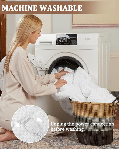 CAROMIO Heated Blanket Full Size, Waffle Weave Electric Blanket Throw with LCD Controller, Fast Heating, 10 Heat Levels & 1-12H Time Settings, ETL Certified, Machine Washable, Off White, 72" x 84"