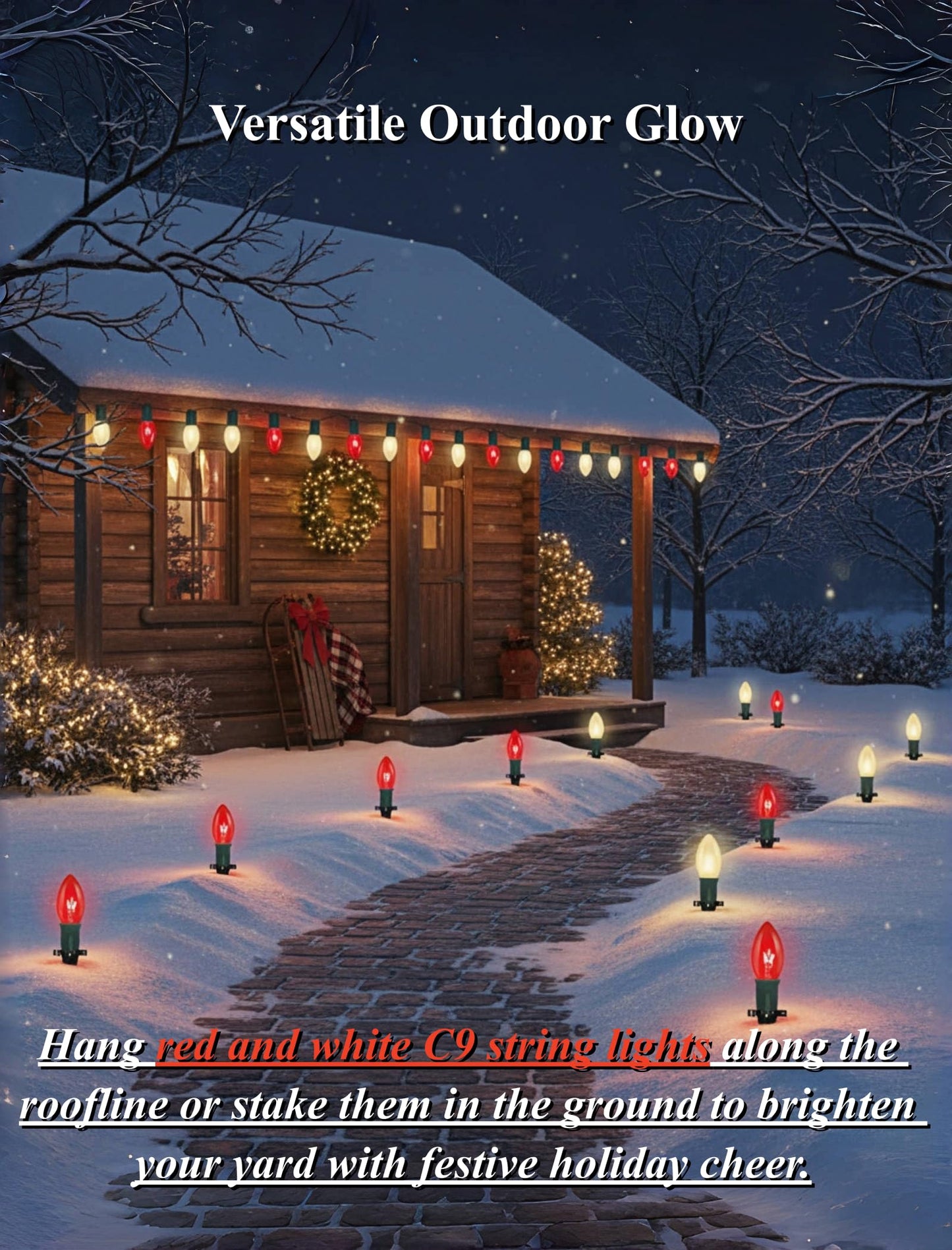 Pallerina 25ft C9 Red and White Christmas Lights,Waterproof C9 Christmas String Lights with 26 Red White Bulbs,Commercial Xmas Lights Outdoor for Garden House Xmas Garland Tree Decorations