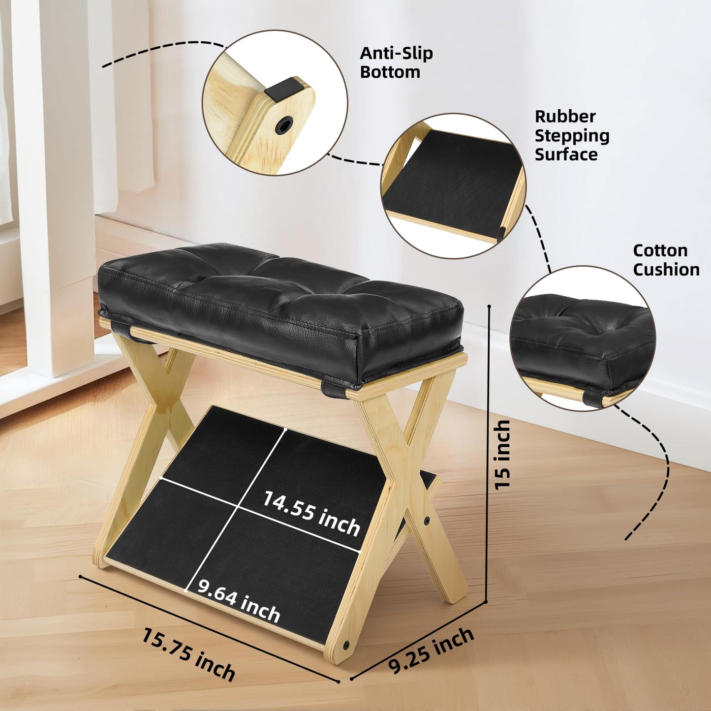 HOMELYSTBO Double Step Foot Rest for Under Desk at Work, Wooden Under Desk Footrest with Non-Slip EVA Stepping Surface, Ergonomic Foot Stools for Under Office Desk, Enhances Posture,Home Office Gaming