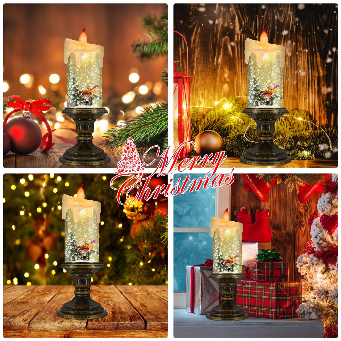 AOMIL Christmas Flameless Candles, Flickering LED Candles with Timer, Snow Globe Candle Lights for Christmas Decorations