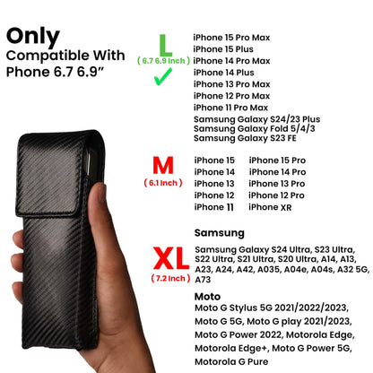 LEATHER VILLAGE Carbon Genuine Leather Phone Holster with Belt Clip - Compatible with iPhone 16 Pro Max 15 Pro Max 14 Pro Max 13 Pro Max 12 Pro Max 16 Plus 15 Plus 14 Plus Galaxy s23/24Plus - Black- L