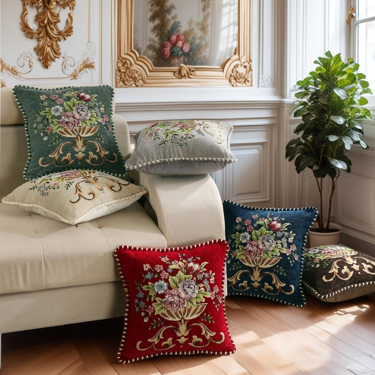 Qupace Set of 2 Beige Vintage Throw Pillows Covers 18x18in