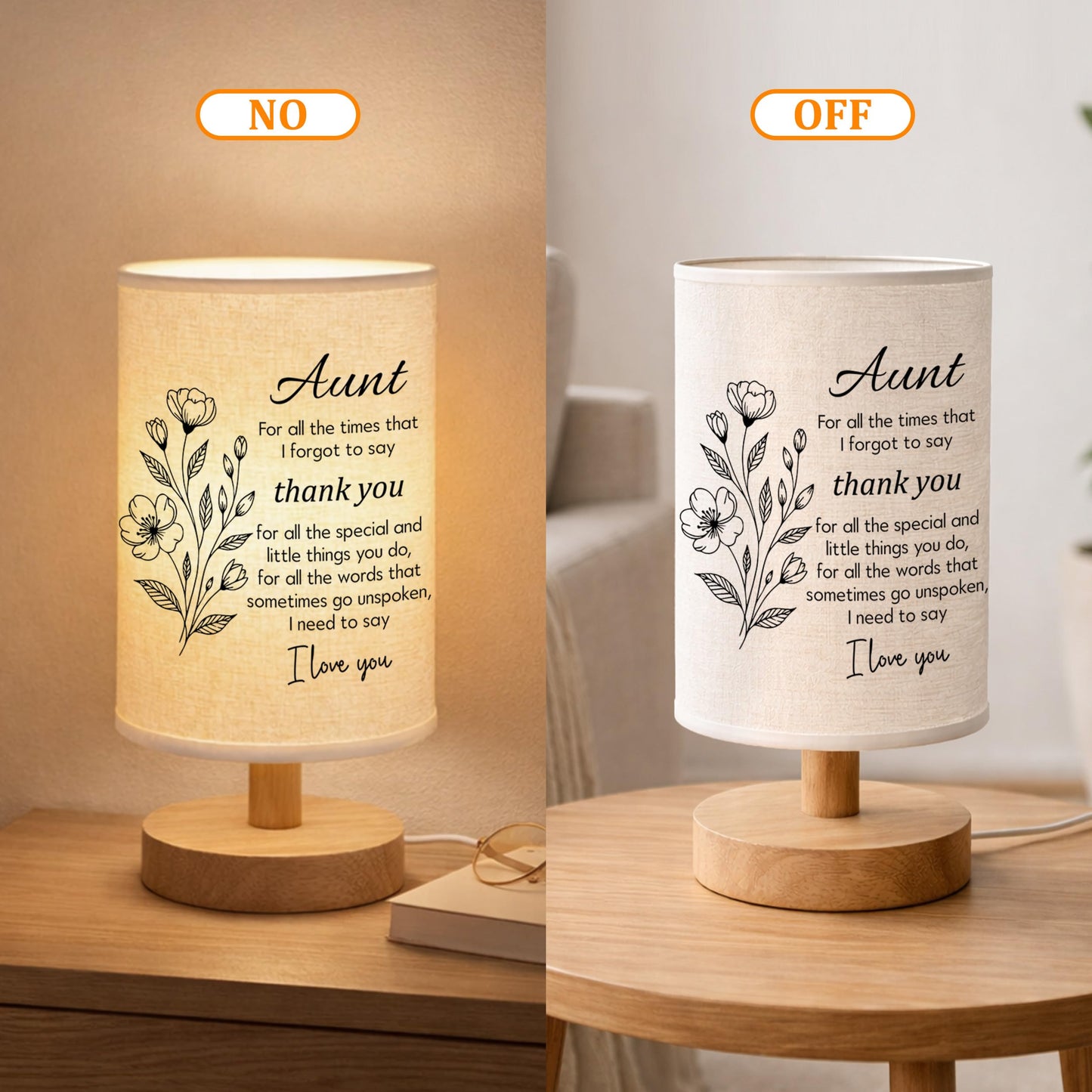 YVKC Aunt Lamp Gifts from Niece, Fabric Bedside Table Lamp with Wooden Stand, Birthday Mothers Day Gifts from Nephew, Desk Lamp Home Decor (Aunt, 1)