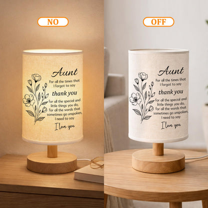 YVKC Aunt Lamp Gifts from Niece, Fabric Bedside Table Lamp with Wooden Stand, Birthday Mothers Day Gifts from Nephew, Desk Lamp Home Decor (Aunt, 1)