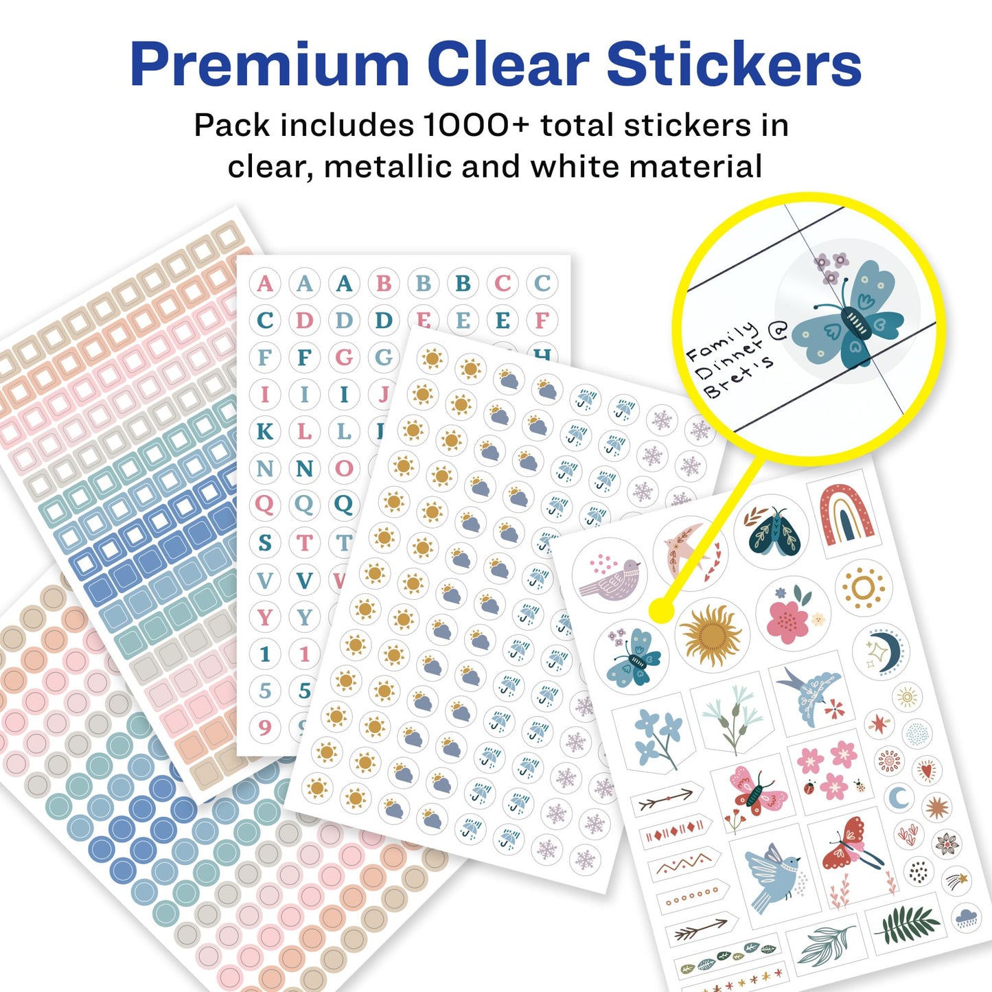 Avery Productivity Planner Sticker Pack, Calendar, Bullet Journaling, and Productivity, Great for to-Dos, Meetings, Budget, and More, 15 Sheets, 1,094 Planner Stickers (6777)