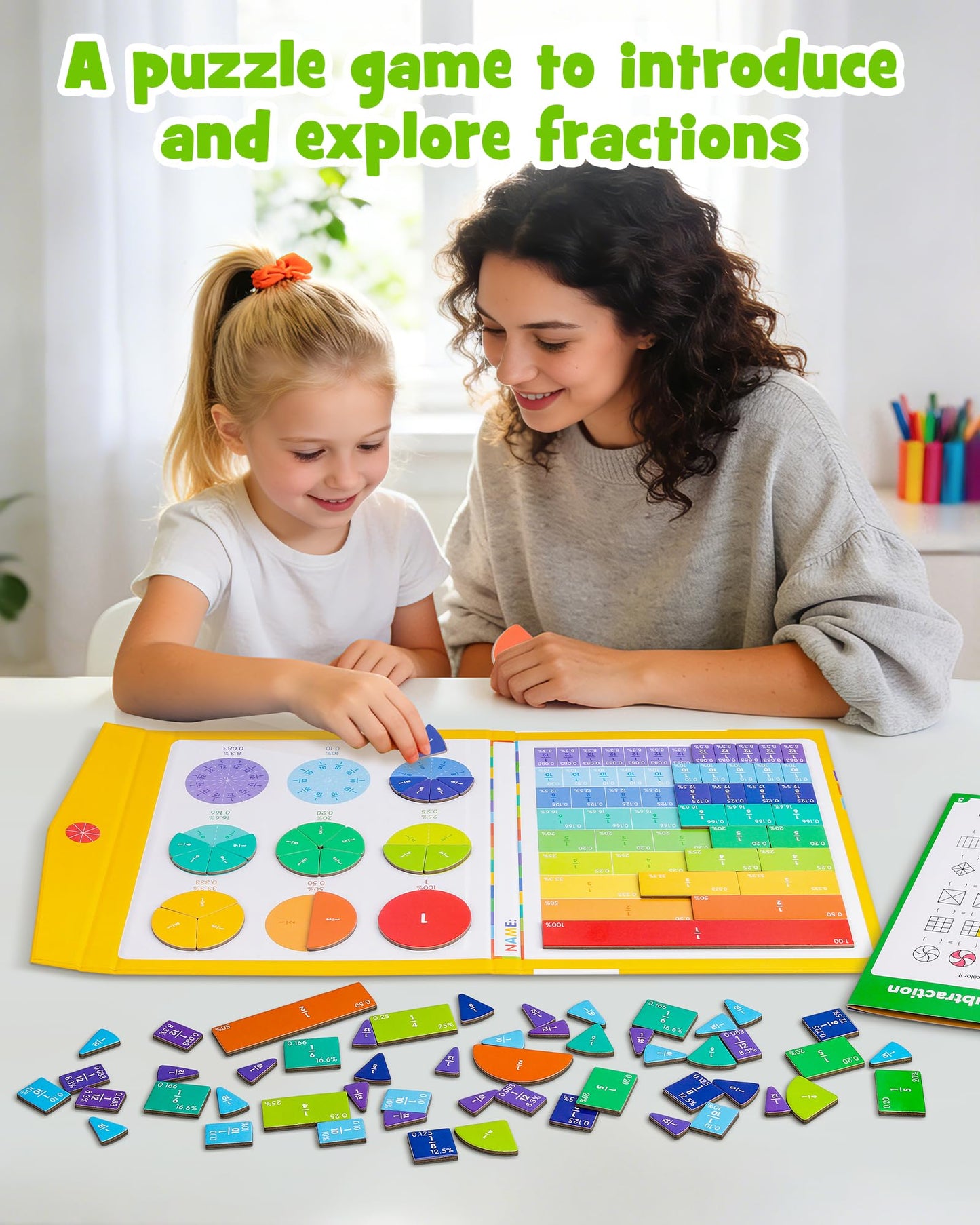 D-FantiX Large Magnetic Fraction Demonstration Book, Magnetic Fraction Tiles & Fraction Circles Set with Dry Erase Activity Card, Montessori Fraction Manipulatives Learning Toys for Kids